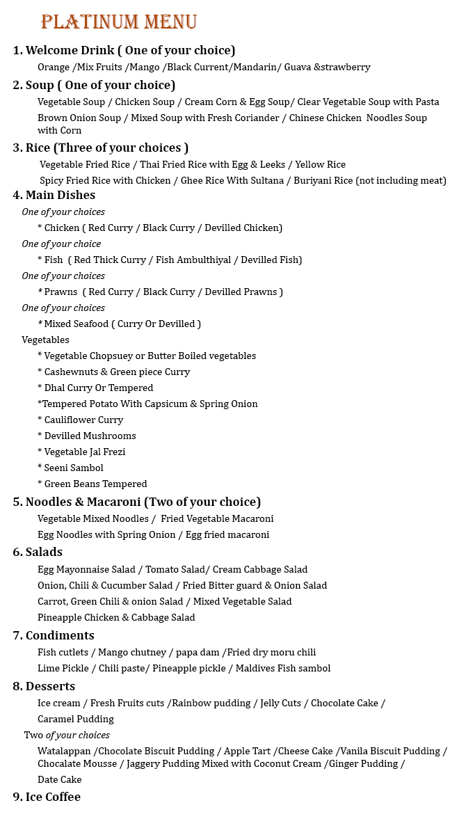 Platinum Menu